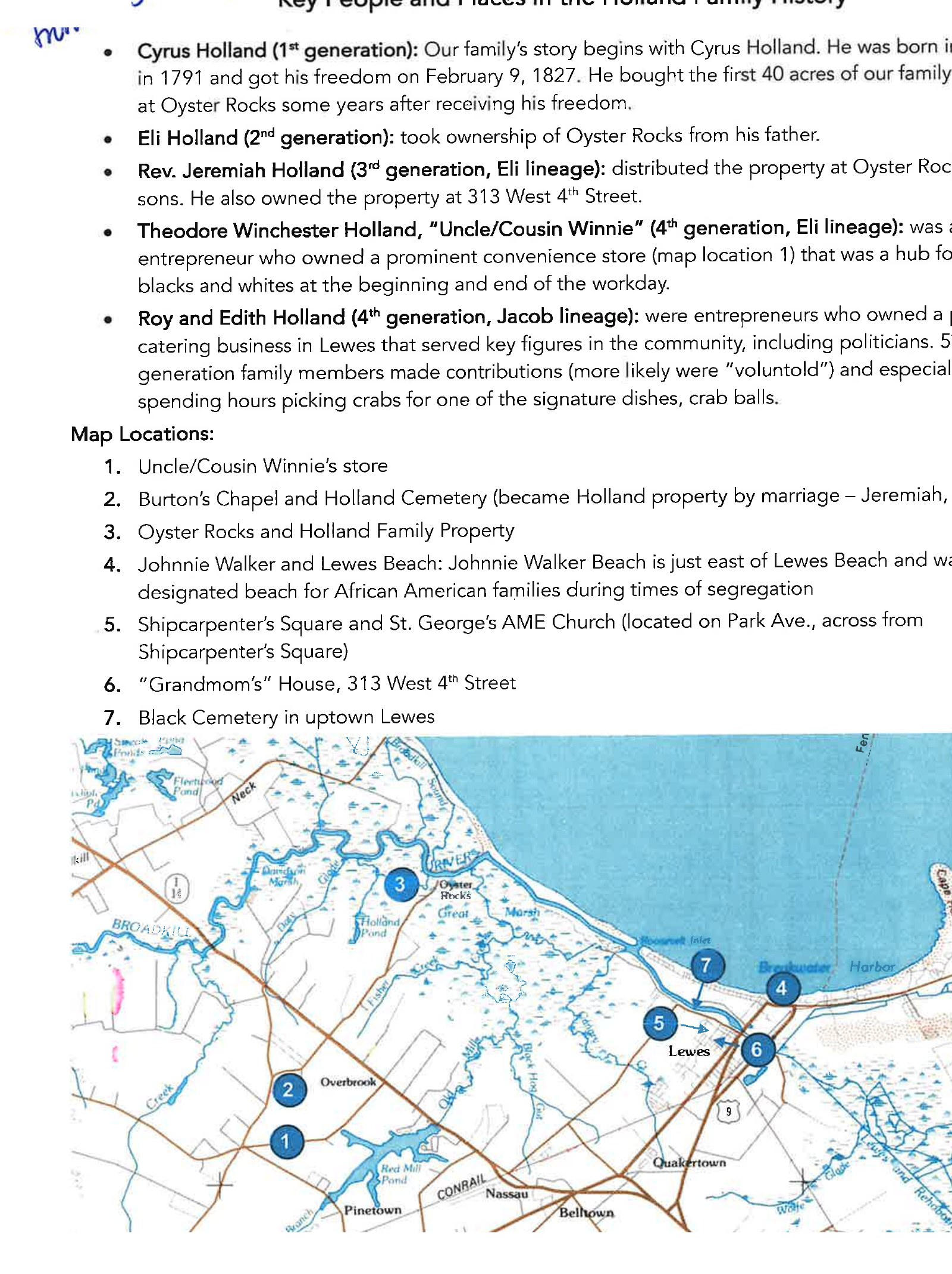 Genealogical register and map of key family locations